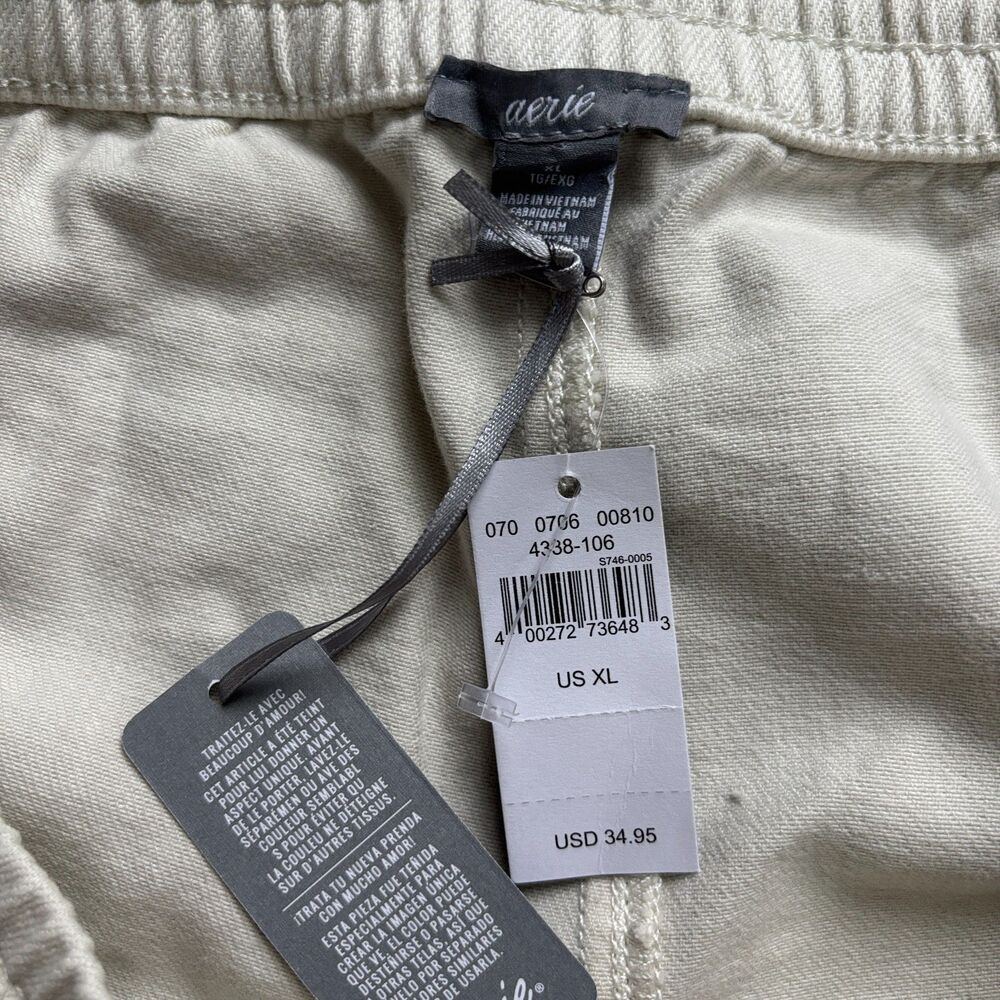 Aerie Cut Off Sweat Shorts Pull On Women's XL Cream Pockets Elastic Waist Casual - Picture 4 of 6